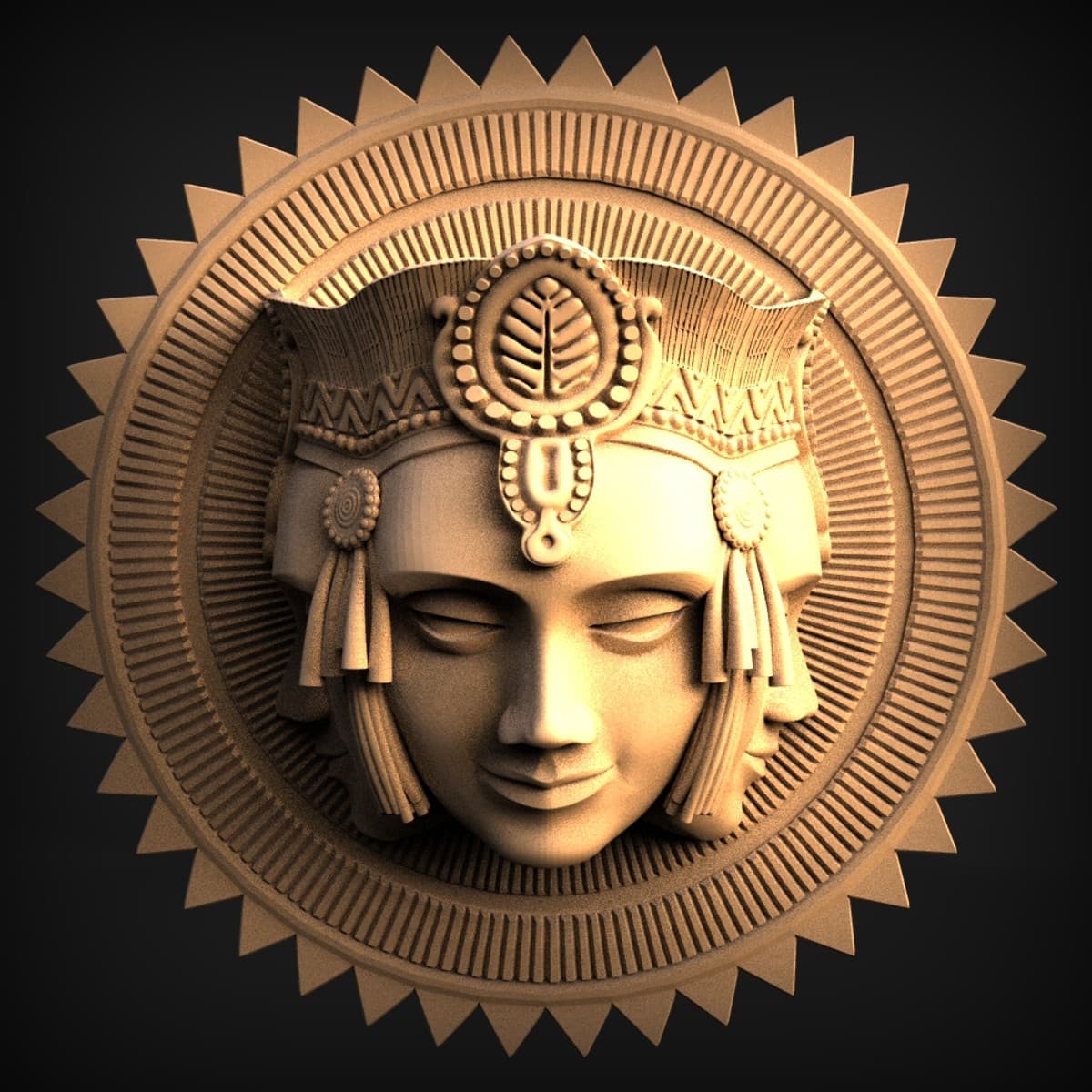 Contemplative Crowned Face Medallion