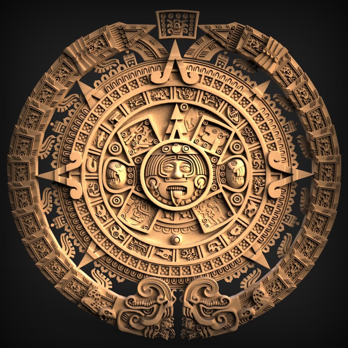 Aztec Sun Stone Calendar Relief
