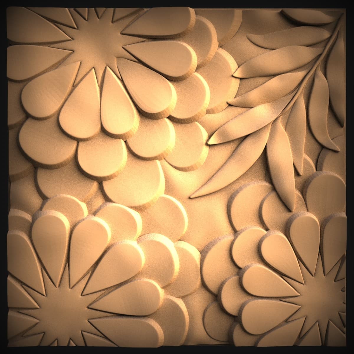 Overlapping Zinnia Bloom Relief Panel