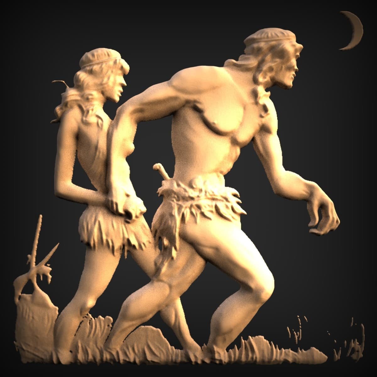 Moonlit Fur-Clad Couple Relief