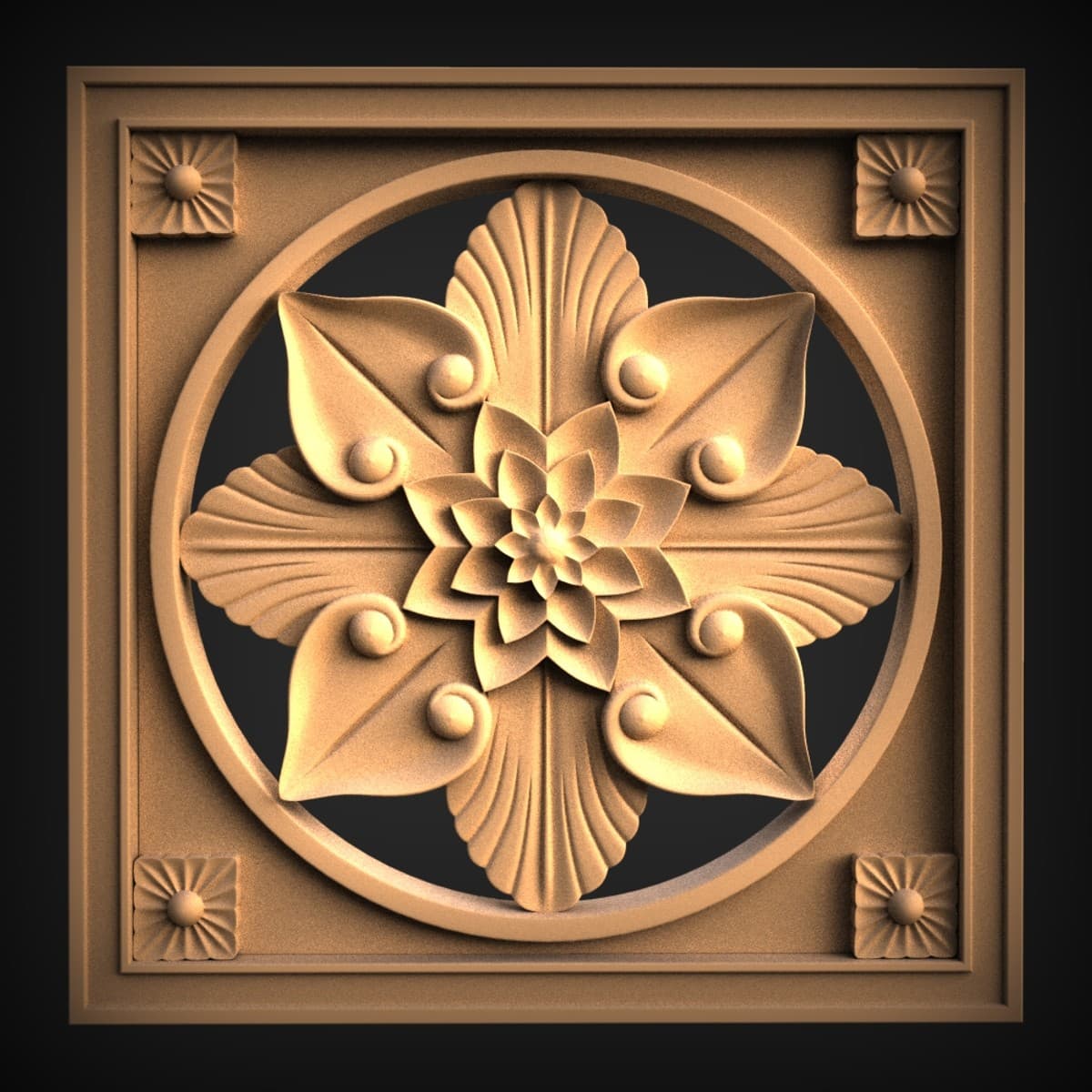 Floral Medallion Corner-Rosette Panel