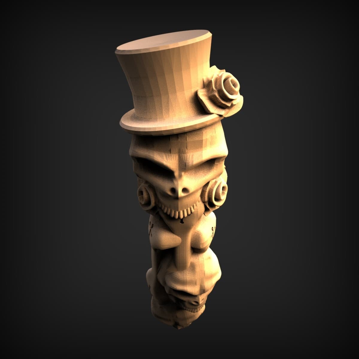 Top-Hat Skull Totem Carving