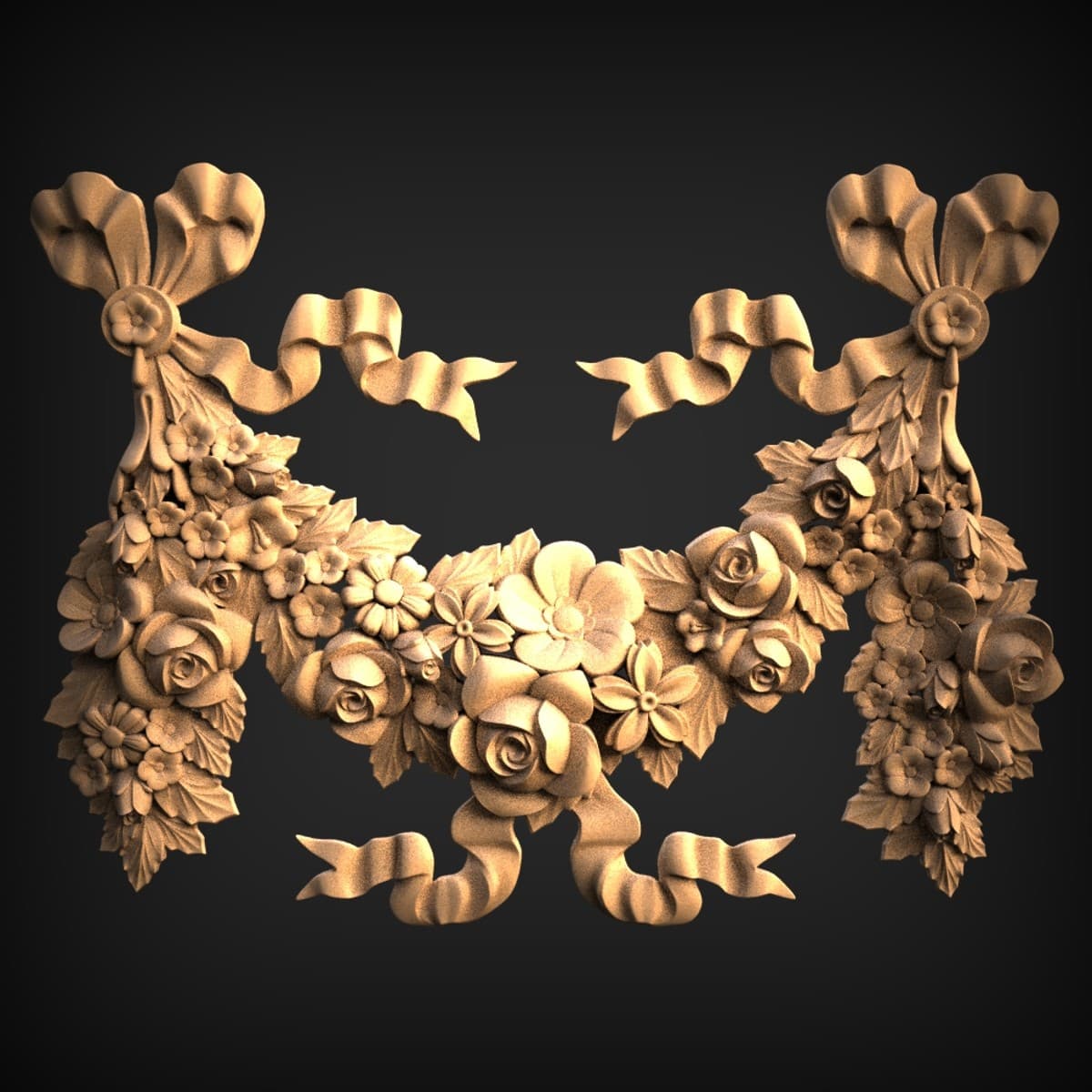Rose Garland Ribbon Bow Relief