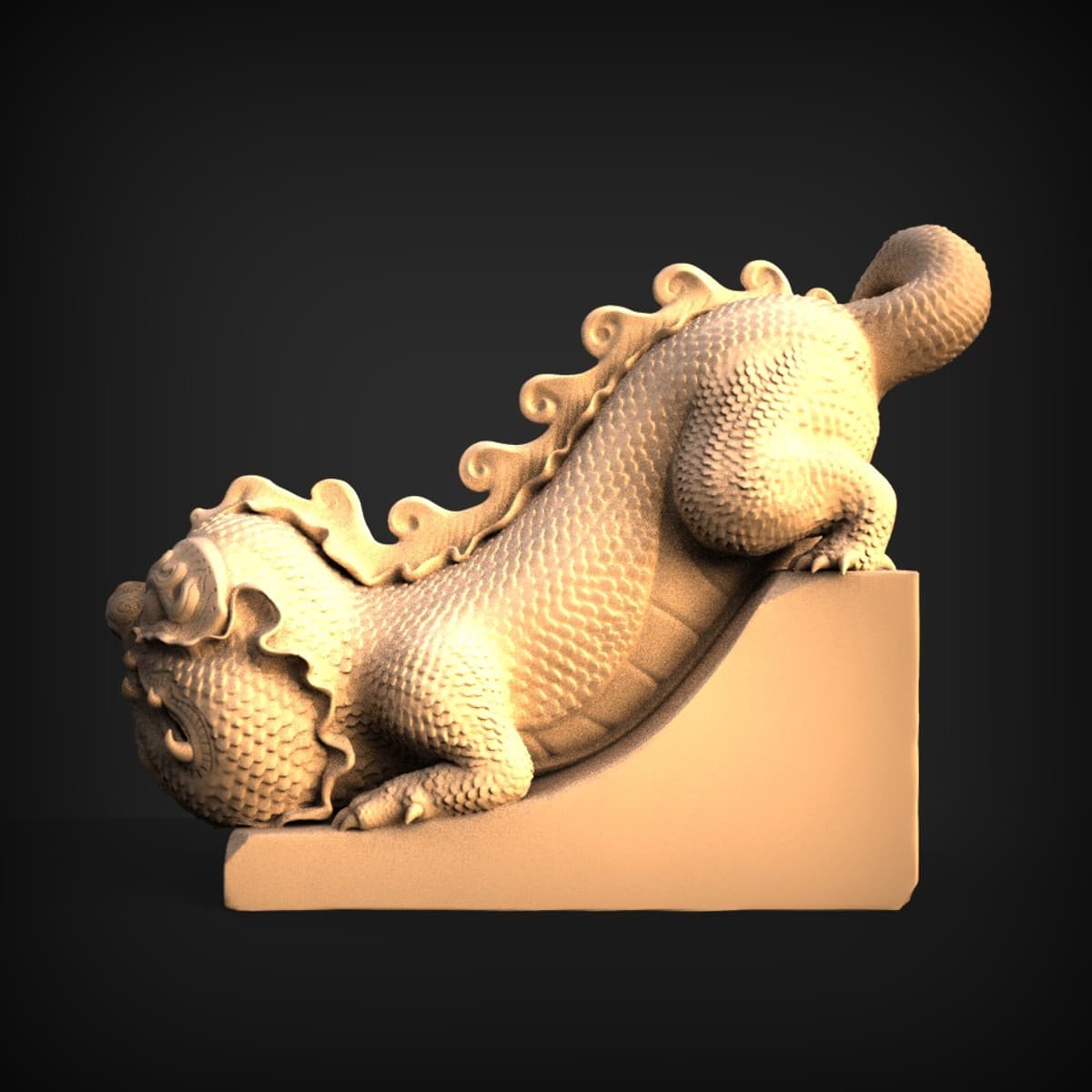 Reclining Scaled Dragon Sculpture