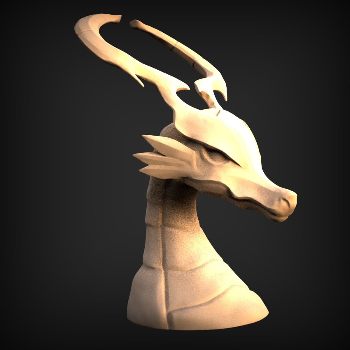 Sweeping-Horned Dragon Head Bust