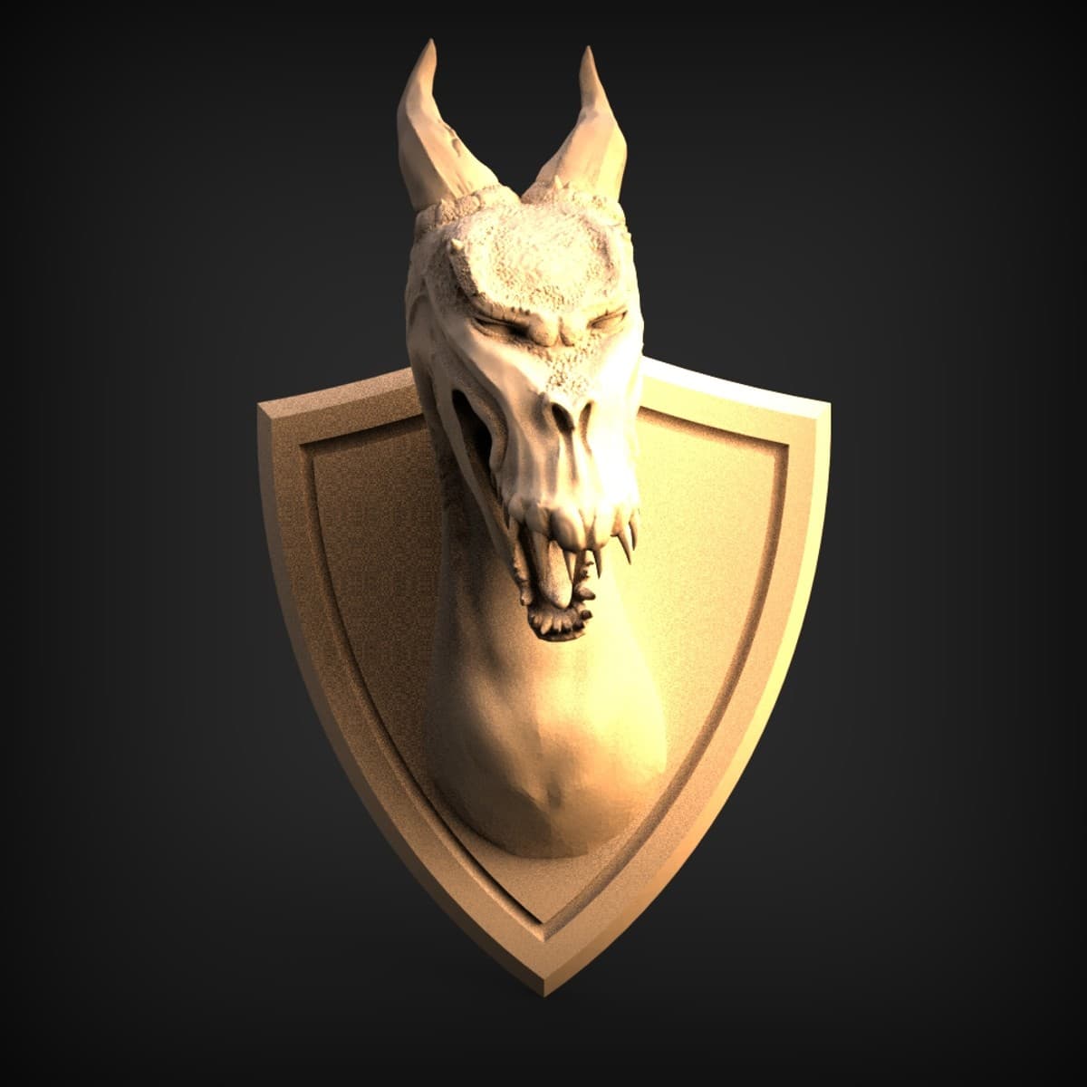 Horned Dragon Skull Shield Plaque