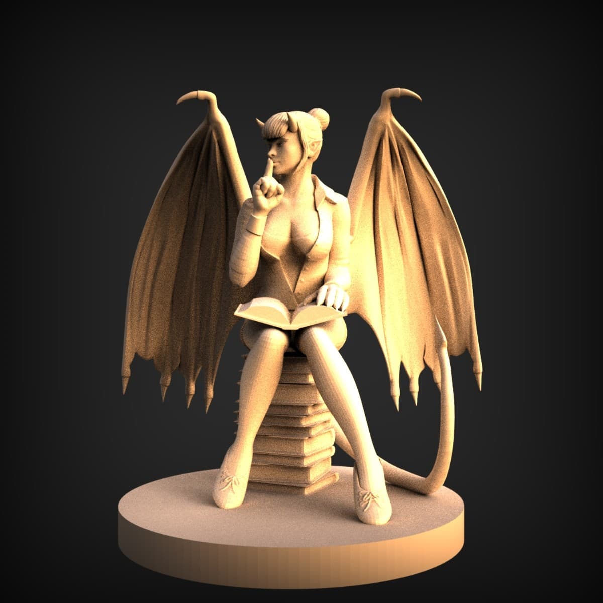 Tiefling Librarian on Book Stack