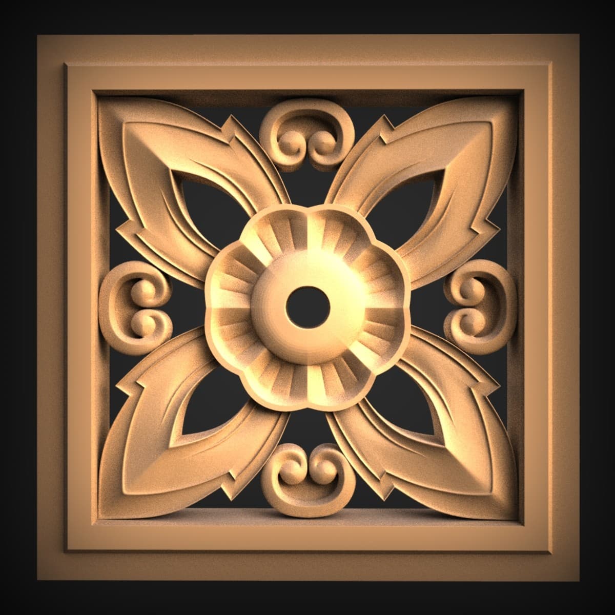 Framed Four-Petal Rosette Panel
