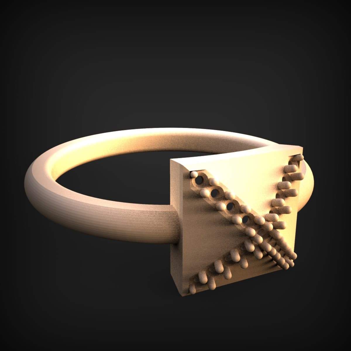Beaded Diagonal-Cross Signet Ring