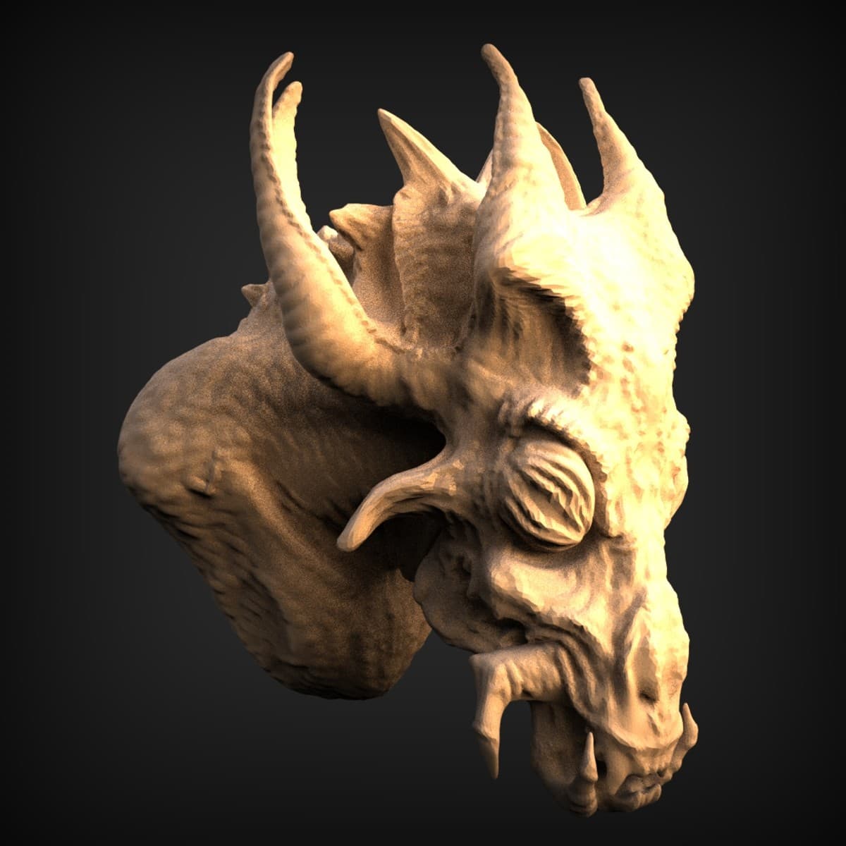 Snarling Horned Dragon Head