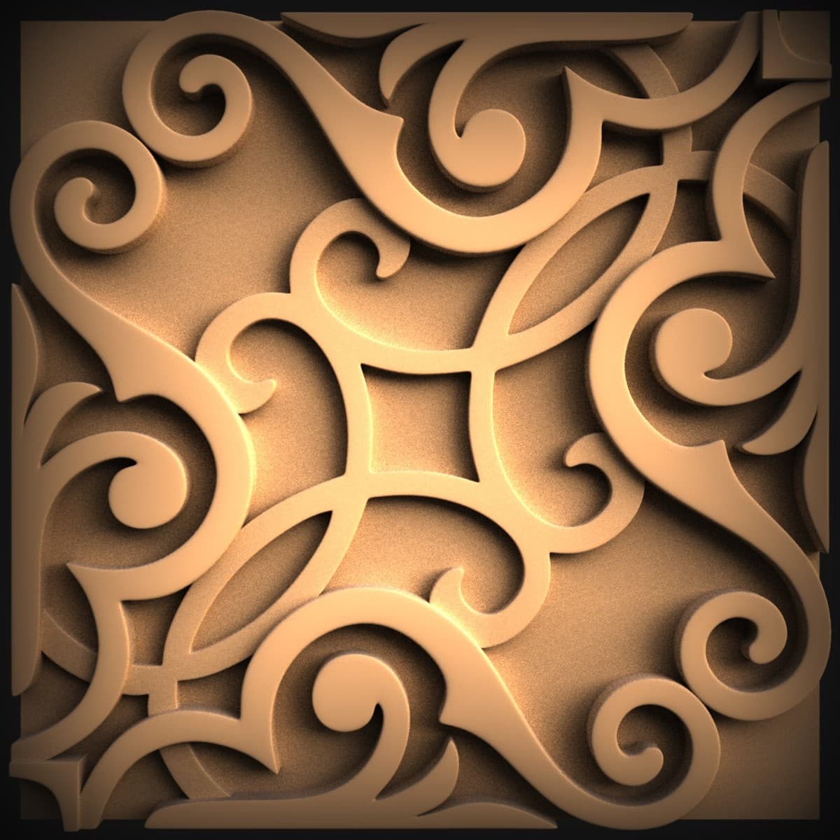 Four-Fold Scroll Relief Panel