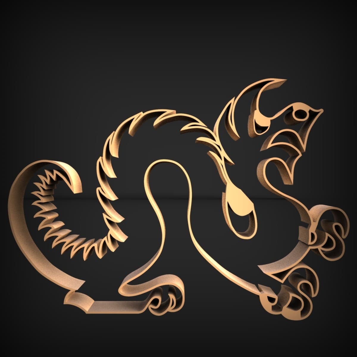 Coiling Line-Art Dragon Wall Relief