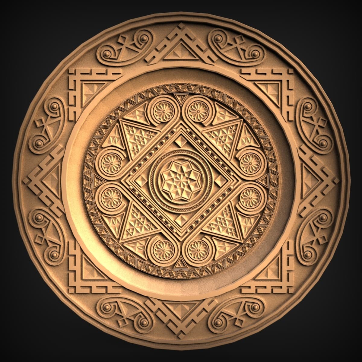 Aztec Geometric Sun-Disc Medallion