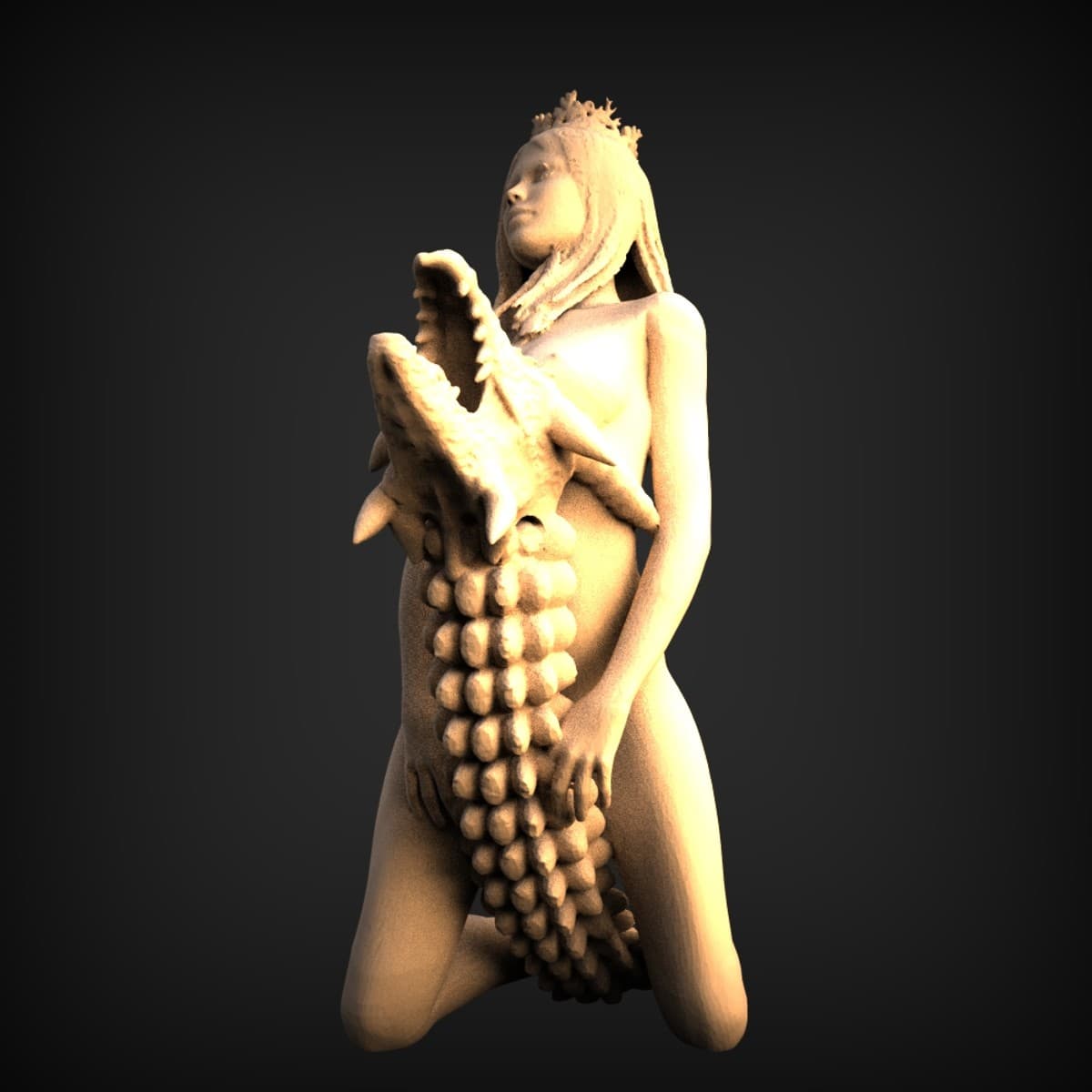 Kneeling Maiden With Fish Sculpture