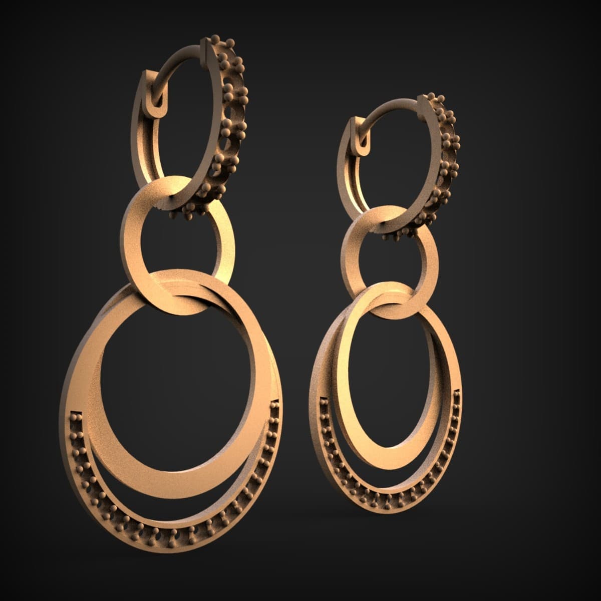 Triple-Hoop Beaded Drop Earrings