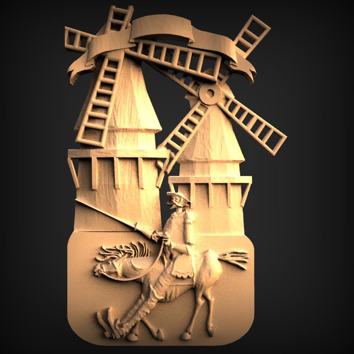 Don Quixote Windmill Relief Panel