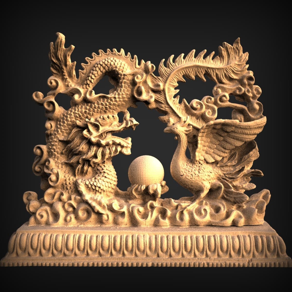 Dragon And Phoenix Pearl Carving